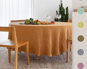 Round linen tablecloth. Various colors available. Handmade, stone washed tablecloth. Softened linen tablecloth. Custom size table linens.