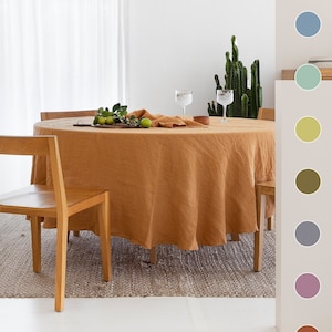 Round Linen Tablecloth – Handmade Stonewashed Flax in Multiple Colors – Softened Durable Custom Table Cover – Minimalist Home Decor