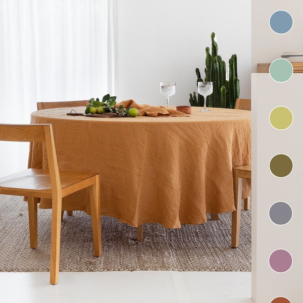 Round linen tablecloth. Various colors available. Handmade, stone washed tablecloth. Softened linen tablecloth. Custom size table linens.