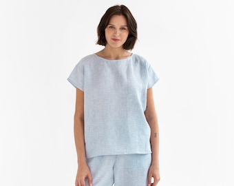 Linen pajama RAVELLO in blue gingham | Linen sleepwear | Linen lounge set | Linen clothes for women