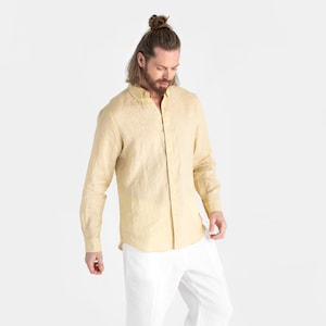 Men's linen shirt WENGEN in Light pink. Long sleeve linen shirt for men. Button down shirt. 3XL Available Cream