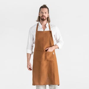 Linen Apron for Men with Pockets – Stone Washed BBQ and Cooking Apron – Adjustable Full Kitchen Apron – Durable European Flax Gift for Him