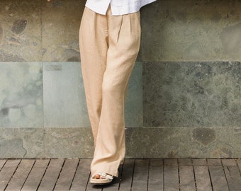 Wide leg linen pants ROME in Wheat. High waist linen pants. Long linen pants for women. Straight cut