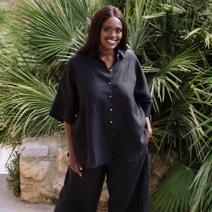Linen shirt CABRERA in Black Black linen shirt Linen top for women Linen overshirt Black