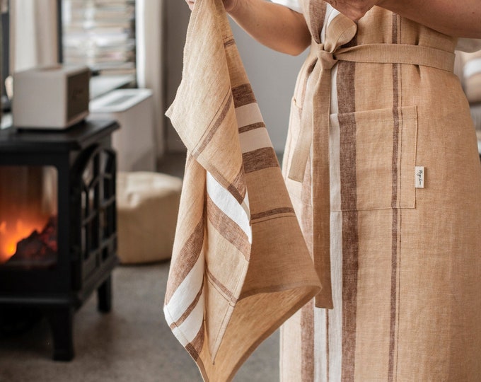 French Striped linen tea towel | Kitchen dish towel | 100% linen, soft, absorbent | Hostess gift | Housewarming gift