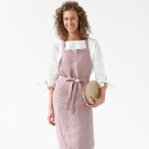 Woodrose Leinen-Latzschürze - Unisex Stonewashed Schürze mit verstellbarer Passform und Taschen - weicher Flachs für Kochen, Backen, Gartenarbeit