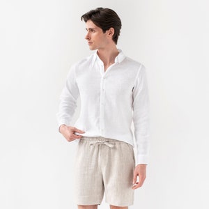 Mens Linen Shorts – Natural Melange Drawstring Shorts for Summer with Relaxed Fit – Breathable Ethical Clothing - Lightweight Outfit STOWE