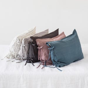 Linen Pillowcase with Skinny Ties – Stonewashed Flax Pillow Cover in Standard, Queen, King Sizes – Soft Romantic Bedding for Everyday Use