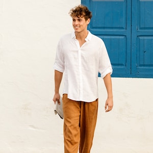 Pantalon en lin pour homme - Pantalon cannelle avec cordon de serrage à la taille et poches cargo - Vêtements d'été légers - Tenue respirante, Look TRUCKEE