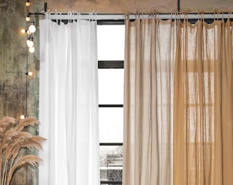 Tie top linen curtains (1 pcs) | Semi-sheer window curtain panel | Linen drapes | Living room curtains | Custom size | Rustic, boho, natural