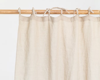 Tie top linen curtain panel in natural color (1 pcs) | Semi-sheer window, door curtain | Custom rod drapes with ties