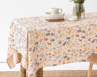Abstract print linen tablecloth. Rustic tablecloth. Artsy tablecloth. Custom size table cloth