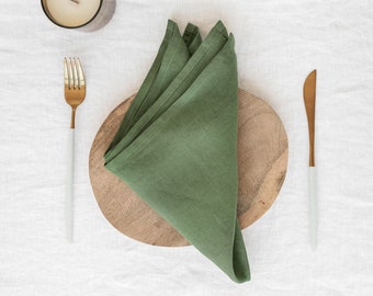 Forest green linen napkin set of 2 / Handmade, stone washed linen napkin set / Table decor