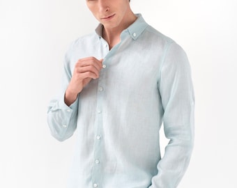 Men's linen shirt CORONADO in Dusty blue / Long sleeve shirt / Men's linen summer shirt