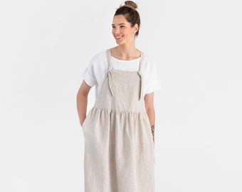 Linen pinafore dress MONTANA in natural melange. Oversized linen dress. Summer dress. Overall dress. Boho dress