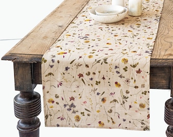 Botanical print linen table runner | Easter table runner | Rustic dining table runner | High-quality 100% european linen