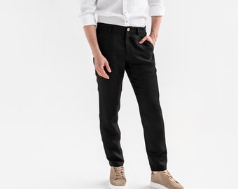 Black linen pants SOGLIO | Men's linen pants | Mens trousers | Casual pants for men