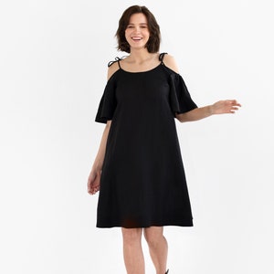 Black linen dress THASSOS | Cold shoulder dress | Linen summer dress | Linen evening dress