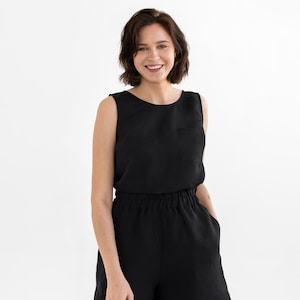 Sleeveless Linen Tank Top in Black – Ethical Summer Capsule Top – Soft Stonewashed Flax – Minimalist Wardrobe Staple – Gift for Her SILAY