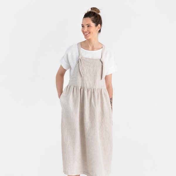 Linen pinafore dress MONTANA in natural melange. Oversized linen dress. Summer dress. Overall dress. Boho dress