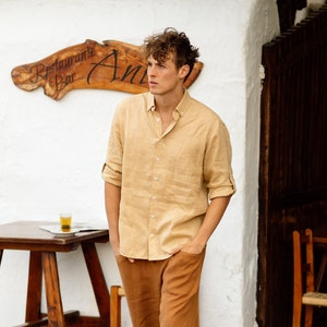 Men's linen shirt CORONADO in Sandy beige / Long sleeve shirt / Men's linen summer shirt