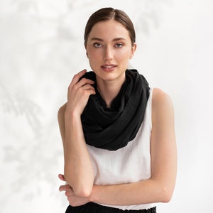Linen scarf in Black / Linen shawl / Handmade, stone washed linen scarves for women / Long linen scarf image 1