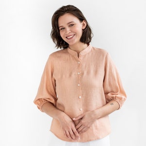 Etsy - Puff sleeve linen shirt ALAMINOS in Peach by MagicLinen