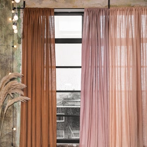 Rod pocket pink linen curtain panel 1 pcs. Semi-sheer linen window curtains. Curtains bedroom. Boho curtains. Custom sizes image 1