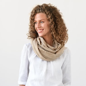 Cappuccino Linen Scarf – Lightweight Soft Stonewashed Wrap for Women, Men – Organic Neutral Layering – Ethical Gift – Everyday Travel Shawl