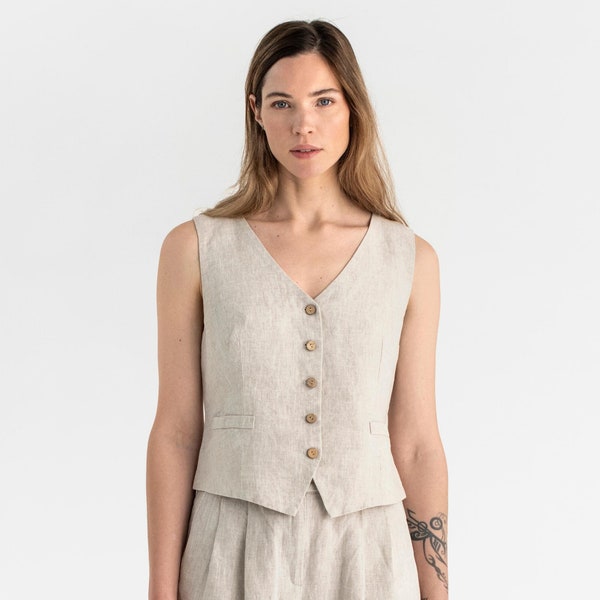 Classic linen vest OBIDOS in Natural melange. Linen waistcoat. Linen tops for women.