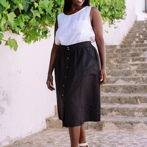 Etsy - Midi linen skirt MONTICELLO in Black by MagicLinen