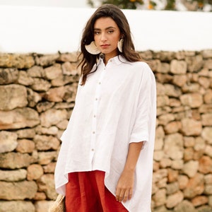 Lightweight linen shirt HANA in White / Loose fit linen shirt / Oversize linen shirt / Linen shirt for women