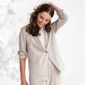 Loose linen blazer PLACID / Long sleeve light linen jacket / Linen womens clothing image 3