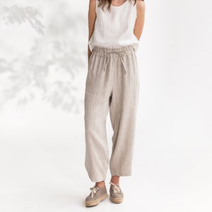 Baggy linen pants BESALU / Perfect fit / Wide leg pants / Drawstring waistband