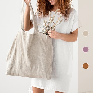 Large linen bag. Linen tote bag. Roomy linen shopping bag in various colors. image 1