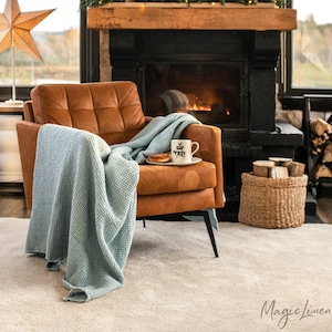 Linen Throw in Dusty Blue Waffle Pattern. Linen Throw Blanket. Etsy