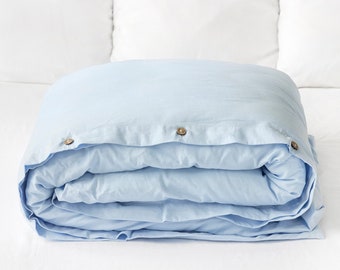 Housse de couette lin-coton en bleu ciel, housse de couette queen king twin tailles personnalisées, housse de couette en lin, housse de couette, literie bohème