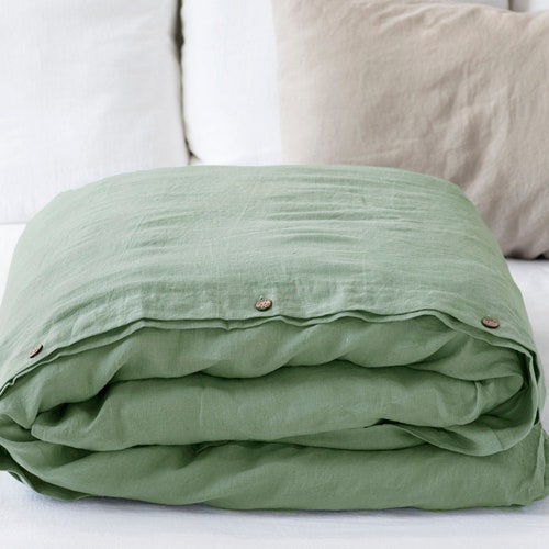Linen Duvet Cover in Matcha Green. King Queen Twin Custom Etsy