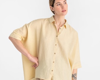 Lightweight linen shirt for women HANA. Oversized linen shirt, flowy shirts. Button up shirt. Plus size shirt