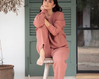 Linen waffle pants GIVERNY | Linen and tencel waffle wave pants | Linen trousers | Linen sweatpants | Linen loungewear