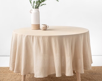 Round linen tablecloth / Linen table cloth / Circle, custom sizes / Beige tablecloth