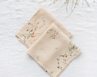 Floral print linen napkins (Set of 2). Floral cloth napkins. Linen dinner napkins. Decorative napkins