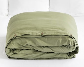 Linen-cotton duvet cover in Sage. Duvet cover queen king twin custom sizes. Linen comforter cover. Quilt cover