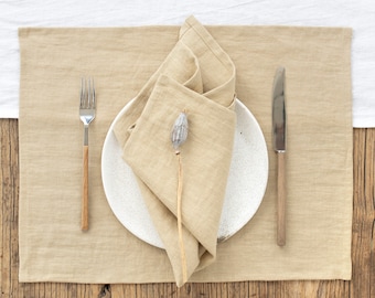 Sandy beige linen napkin set of 2 | Handmade, stone washed linen napkin set | Table decor