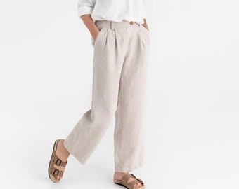 Wide leg linen pants ROME in Natural melange. High waisted pants. Linen trousers for women