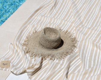 Linen beach towel / Beach blanket / Striped linen picnic blanket
