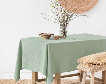Linen tablecloth in matcha green| Linen tablecloth | Small linen tablecloth | Outdoor linen tablecloth | Round tablecloth