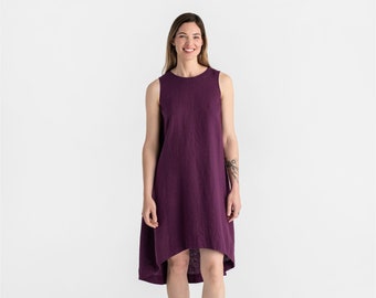 Robe en lin Royal TOSCANA. Robe violette. Robe sans manches. Robe midi d'été. Vêtements en lin pour femmes