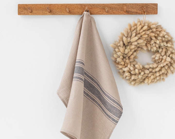 Gray striped traditional linen tea towel | Kitchen dish towel | 100% linen, soft, absorbent | Hostess gift | Housewarming gift