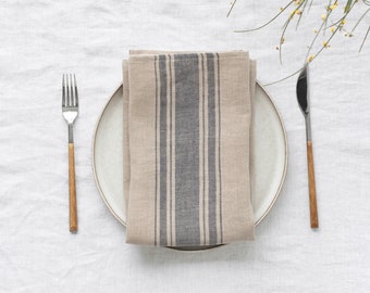 Linen napkins with traditional gray stripes (Set of 2) | Reusable cloth napkins | Easter decor | Weddings, Dinners